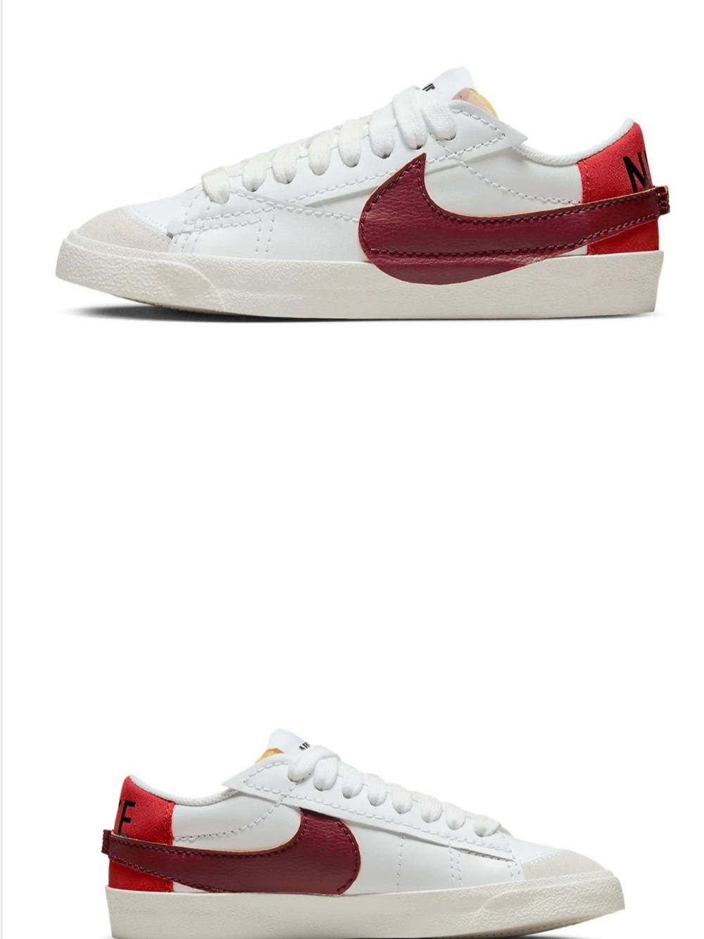 Nike White Leather Sneakers with Maroon and Red Accents